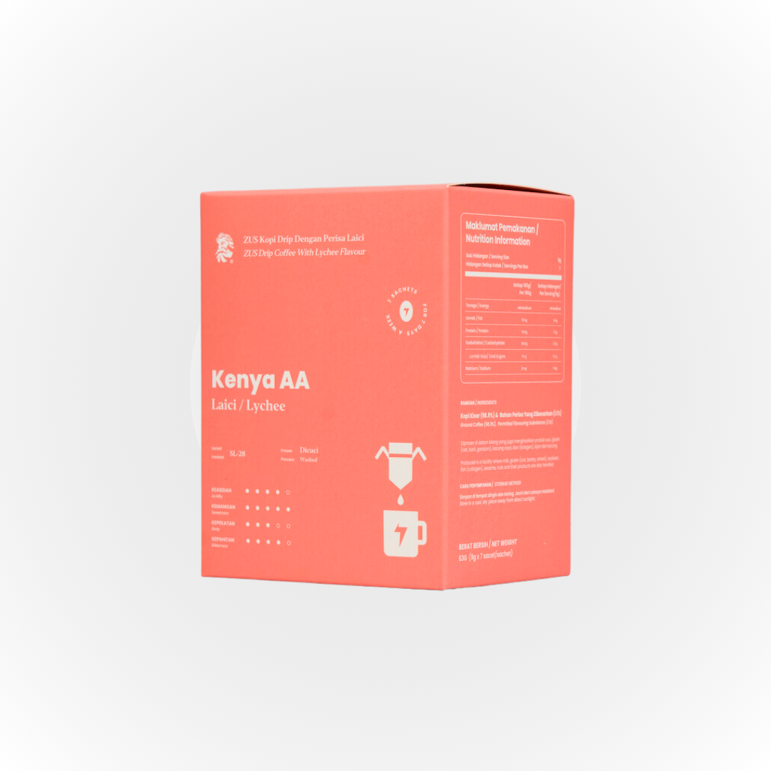 ZUS Flavoured Drip Bag Coffee - Kenya AA - Lychee - 7's