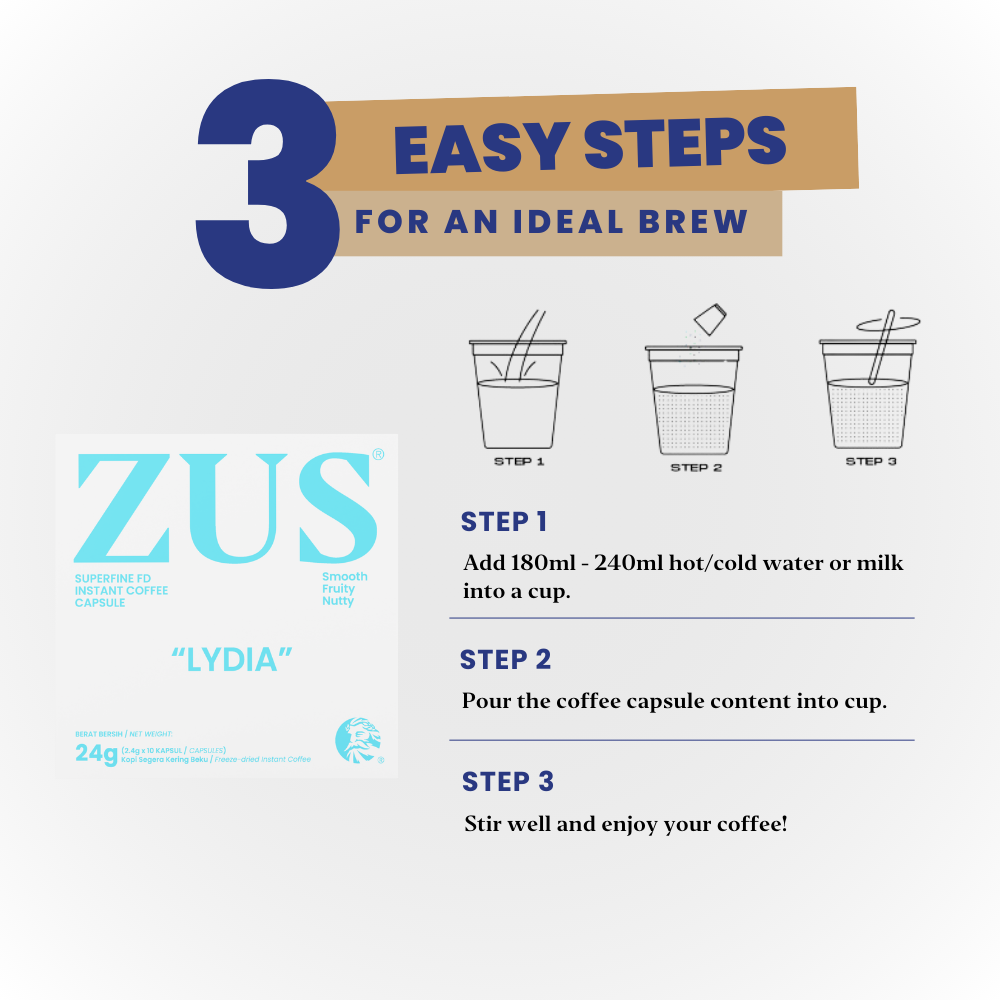 ZUS Superfine FD Instant Coffee Capsule Refill Pack - Lydia - 10's