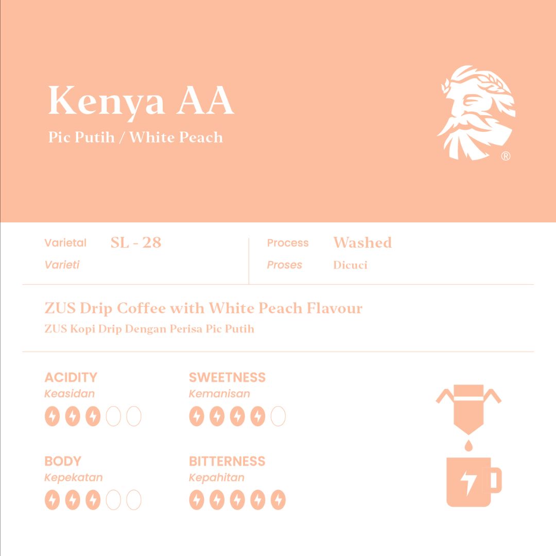 ZUS Flavoured Drip Bag Coffee - Kenya AA - White Peach - 7's